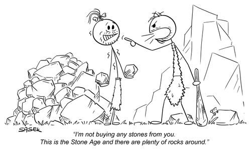 "I'm not buying any stones from you. This is the Stone Age and there are plenty of rocks around."