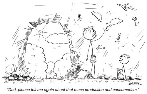 "Dad, please tell me again about that mass production and consumerism."
