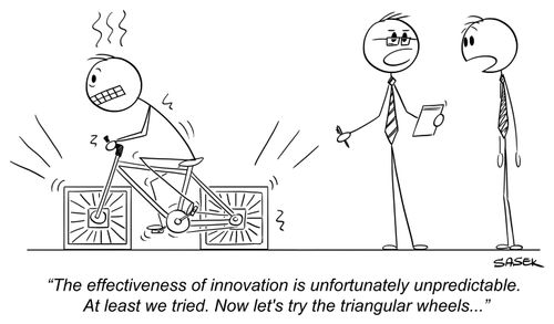 "The effectiveness of innovation is unfortunately unpredictable. At least we tried. Now let's try the triangular wheel..."