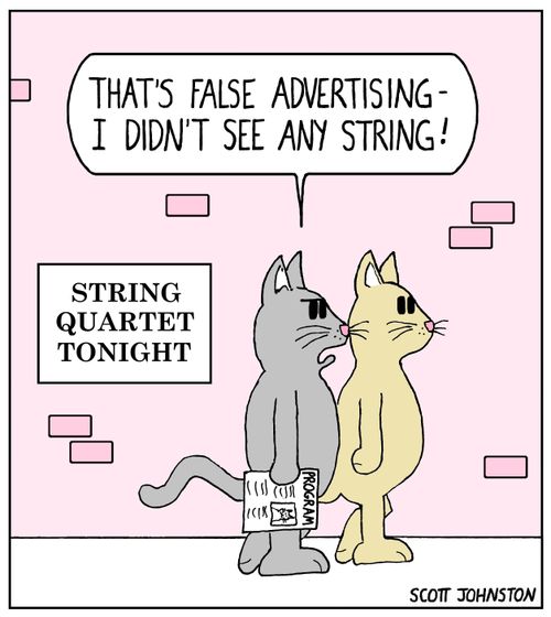 "That's false advertising - I didn't see any string!"