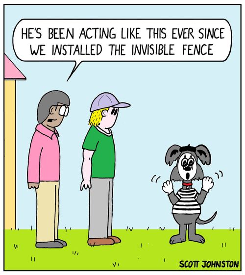 "He's been acting like this ever since we installed the invisible fence."