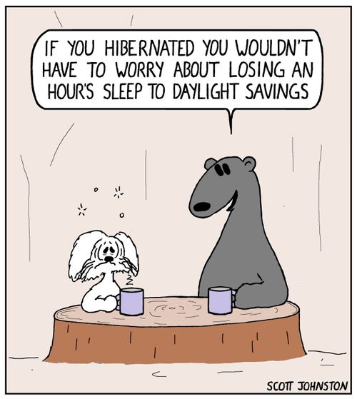 "If you hibernated you wouldn't have to worry about losing an hour's sleep to daylight savings."