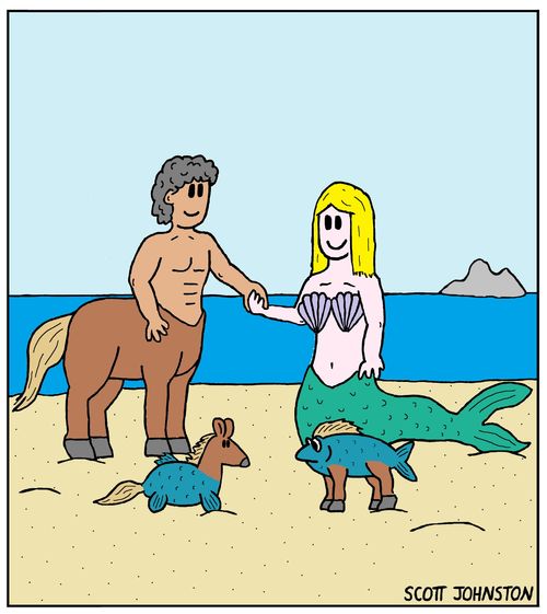 A mermaid falls in love with a centaur.