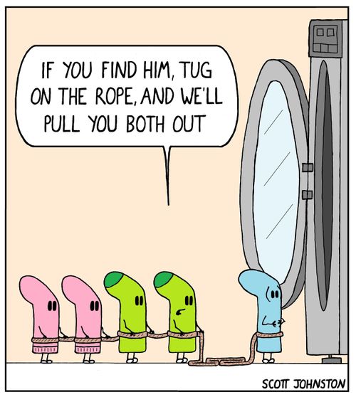 "If you find him, tug on the rope, and we'll pull you both out."