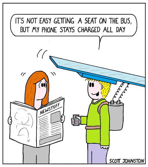 "It's not easy getting a seat on the bus, but my phone stays charged all day."