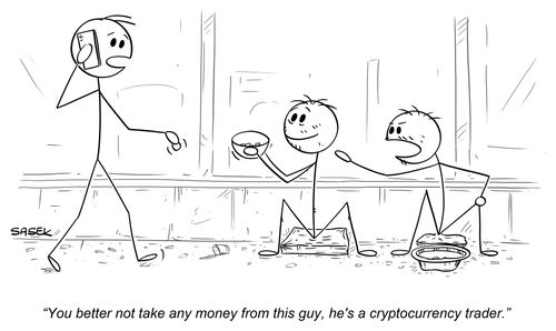 "You better not take any money from this guy, he's a cryptocurrency trader."