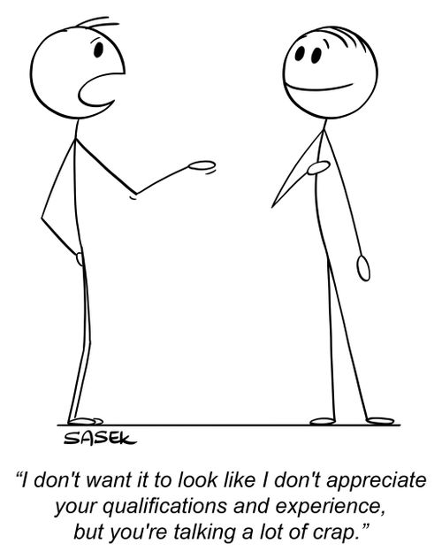 "I don't want it to look like I don't appreciate your qualifications and experience, but you're talking a lot of crap."