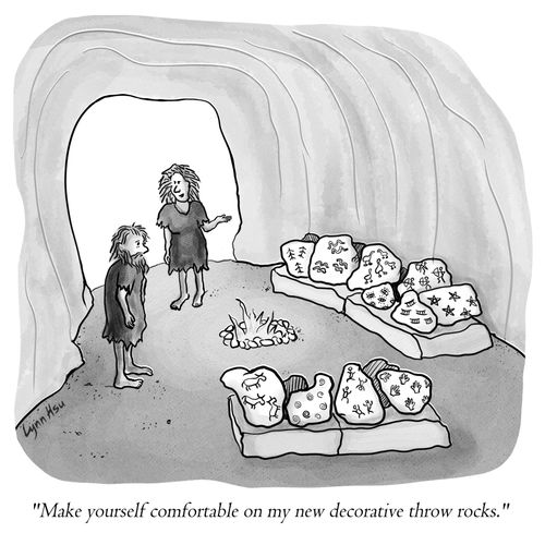 "Make yourself comfortable on my new decorative throw rocks."