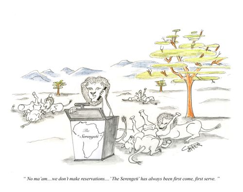 "No ma'am...we don't make reservations...'The Serengeti' has always been first come, first serve."
