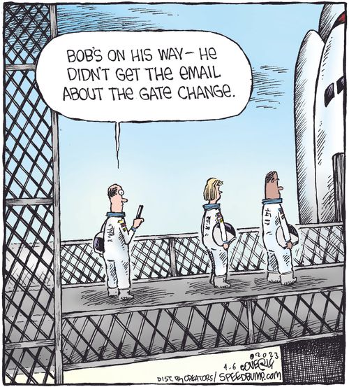 "Bob's on his way - he didn't get the email about the gate change."