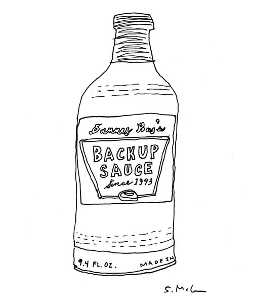 A condiment called back-up sauce is shown.