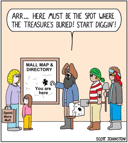 "Arr...Here must be the spto where the treasure's buried! Start diggin'!"