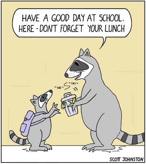 "Have a good day at school. Here - don't forget your lunch."