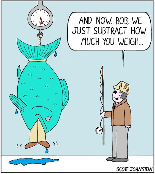 "And now, Bob, we just subtract how much you weigh..."