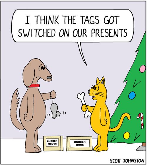 "I think the tags got switched on our presents."
