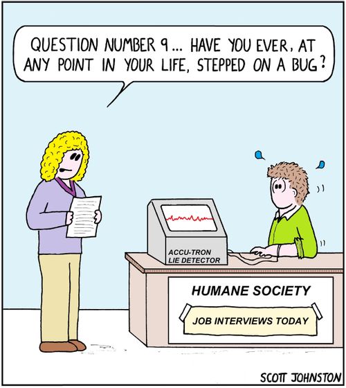 "Question number 9... have you ever, at any point in your life, stepped on a bug?"