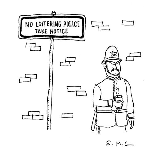 Sign reading 'No loitering police, take notice'.