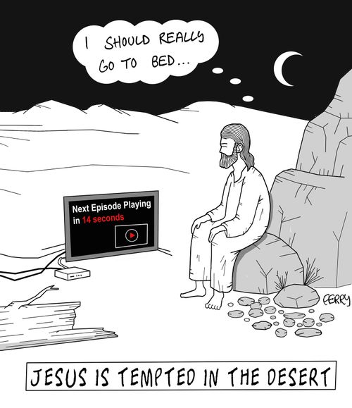 Jesus is tempted in the desert.