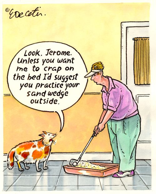 "Look. Jerome. Unless you want me to crap on the bed I'd suggest you practice your sand wedge outside."