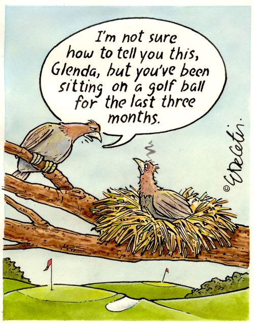 "I'm not sure how to tell you this, Glenda, but you've been sitting on a golf ball for the last three times."