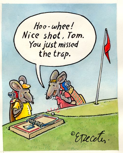 "Hoo-whee! Nice shot, Tom. You just missed the trap."