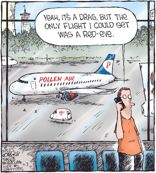 "Yeah, it's a drag, but the only flight I could get was a red-eye."