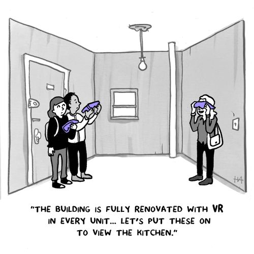 "The building is fully renovated with VR in every unit...let's put these on to view the kitchen."