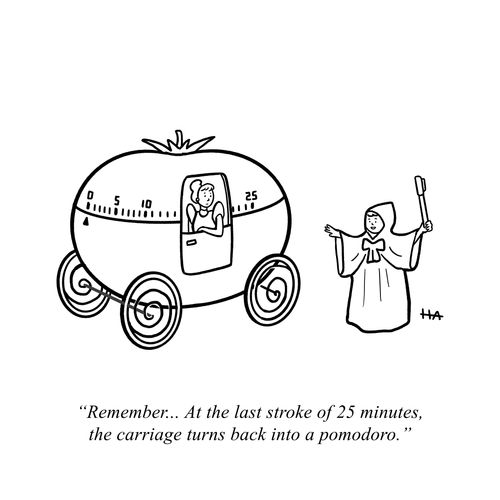 "Remember...At the last stroke of 25 minutes, the carriage turns back into a pomodoro."