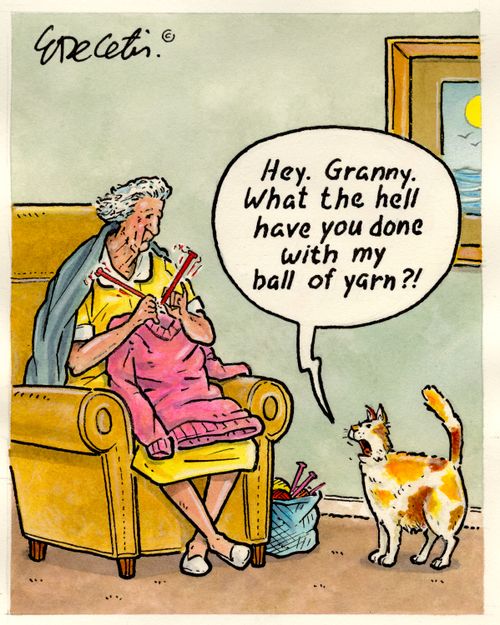 "Hey. Granny. What the hell have you done with my ball of yarn?!"