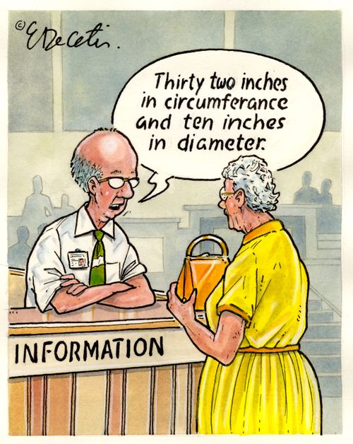 "Thirty two inches in circumference and ten inches in diameter."
