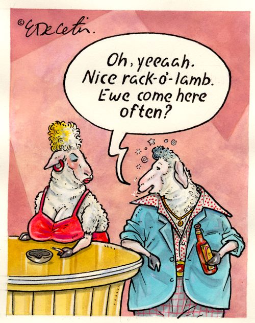 "Oh, yeeaah. Nice rack-o'-lamb. Ewe come here often?"
