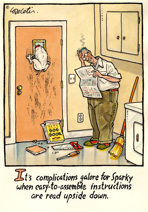 It' complications galore for Sparky when easy-to-assemble instructions are read upside down.
