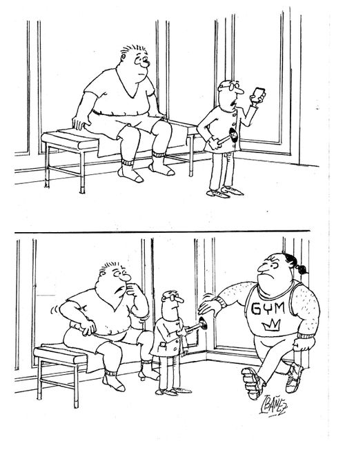 A doctor calls a body builder to perform a patella tap test on a large patient.