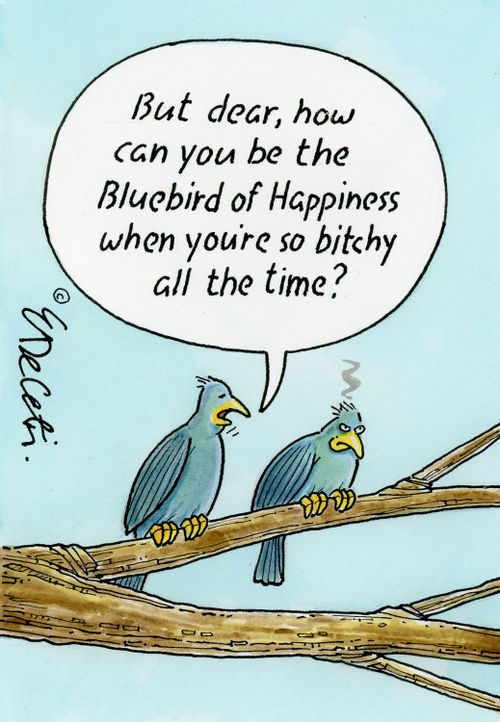 "But dear, how can you be the Bluebird of Happiness when you're so bitchy all the time?"