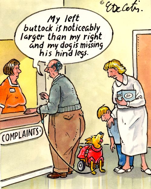 "My left buttock is noticeable larger than my right and my dog is missing his hind legs."
