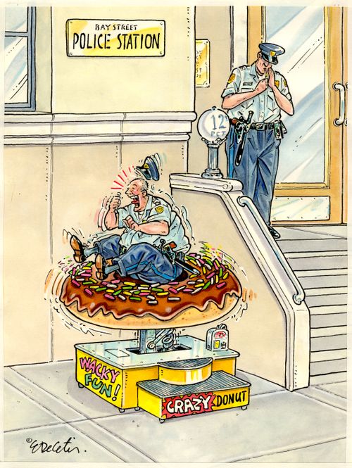 A Donut Ride Outside of a Police Station