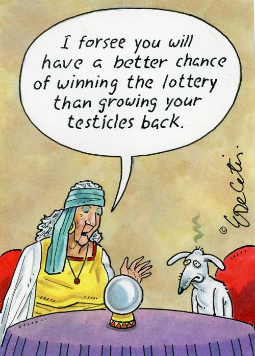 "I forsee you will have a better chance of winning the lottery than growing your testicles back."