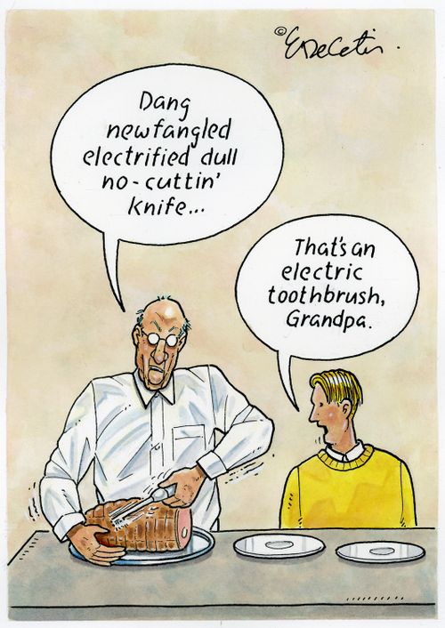 "Dang newfangled electrified dull no-cuttin' knife..."