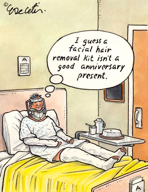 'I guess a facial hair removal kit isn't a good anniversary present.'