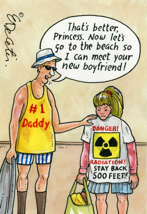 "That's better, Princess. Now let's go to the beach so I can meet your new boyfriend!"