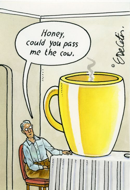 "Honey, could you pass me the cow."