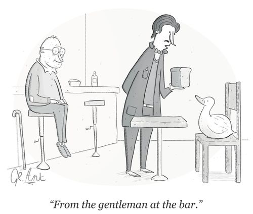 "From the gentleman at the bar."