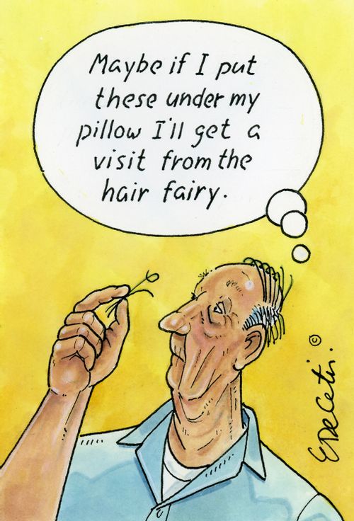 "Maybe if I put these under my pillow I'll get a visit from the hair fairy."
