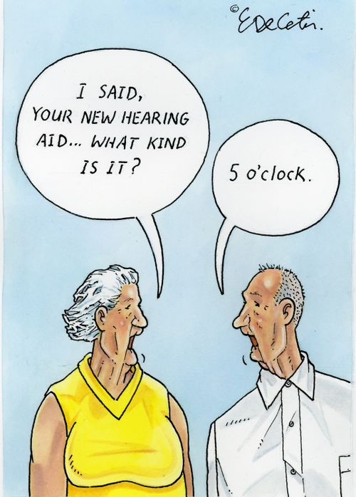 "I said, your new hearing aid... what kind is it?"