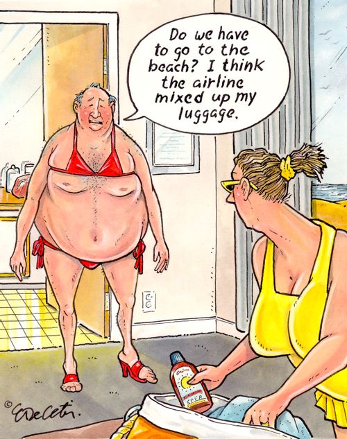 "Do we have to go to the beach? I think the airline mixed up my luggage."