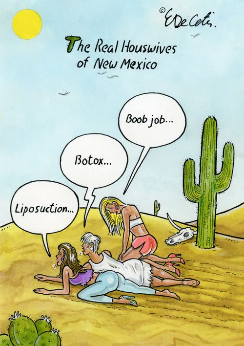 "The real housewives of New Mexico"  "Liposuction..."  "Botox..."  "Boob job..."