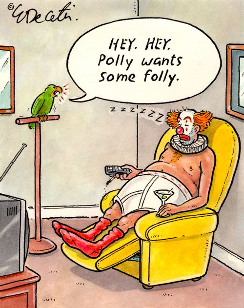 Hey. Hey. Polly wants some folly.