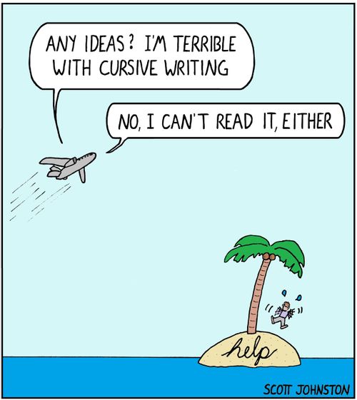 "Any ideas? I'm terrible with cursive writing."