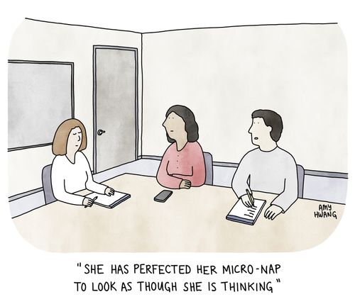 "She has perfected her micro-nap to look as though she is thinking."