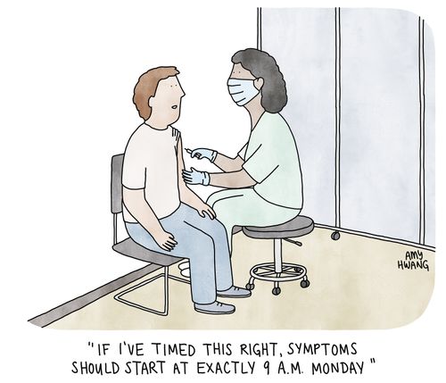 "If I've timed this right, symptoms should start at exactly 9 a.m. Monday."